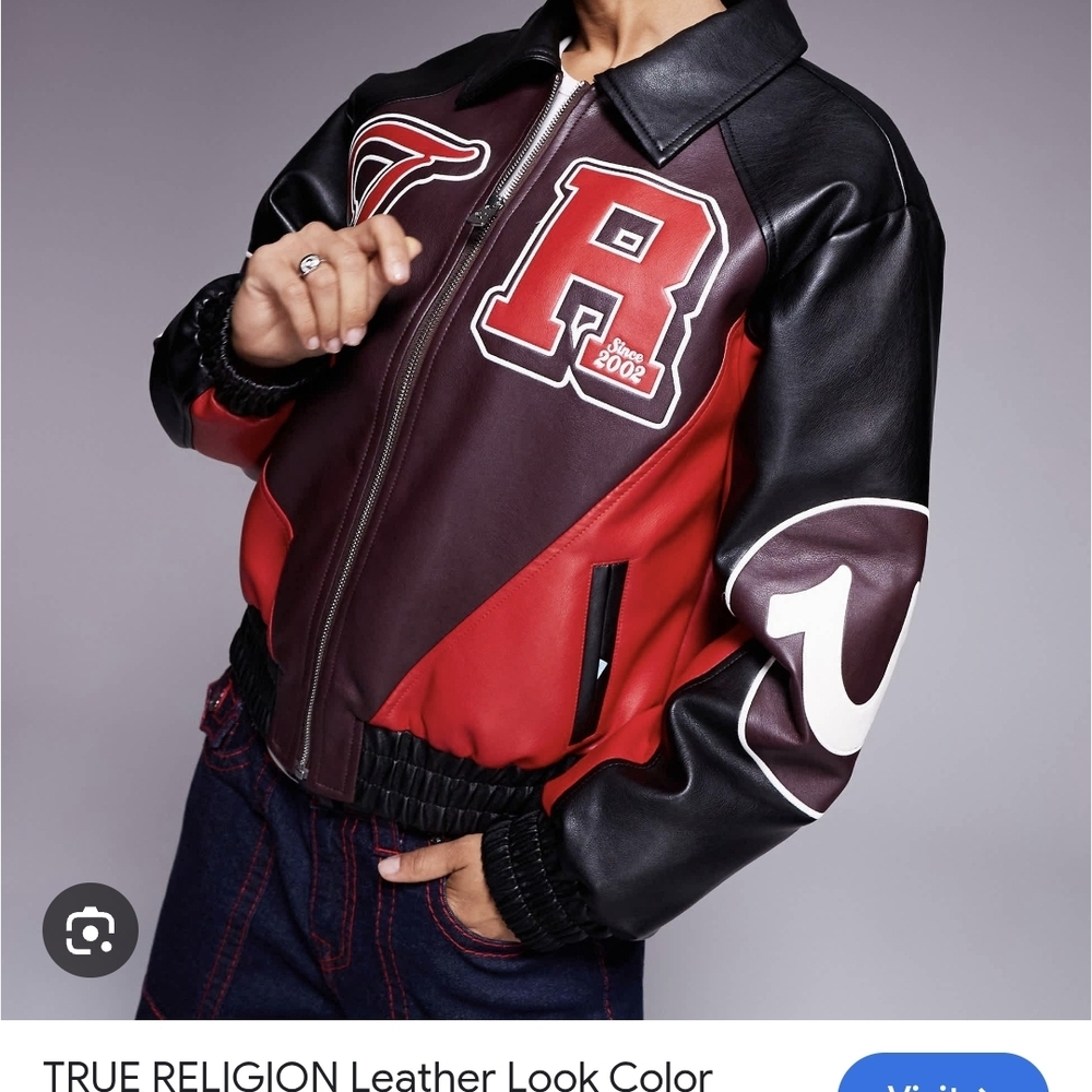True Religion Men's Red and Black Varsity Jacket